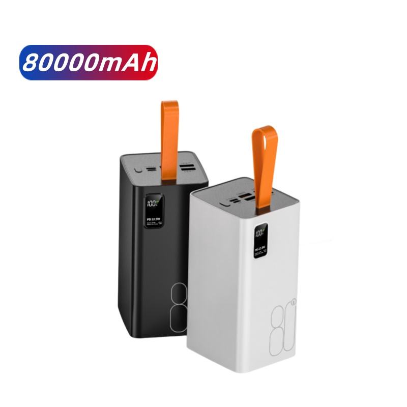 80000mah Li-Polymer Power Bank PD 22.5W Super Fast Charge 5 Output 2 Input Micro USB Outdoor Large Capacity Portable