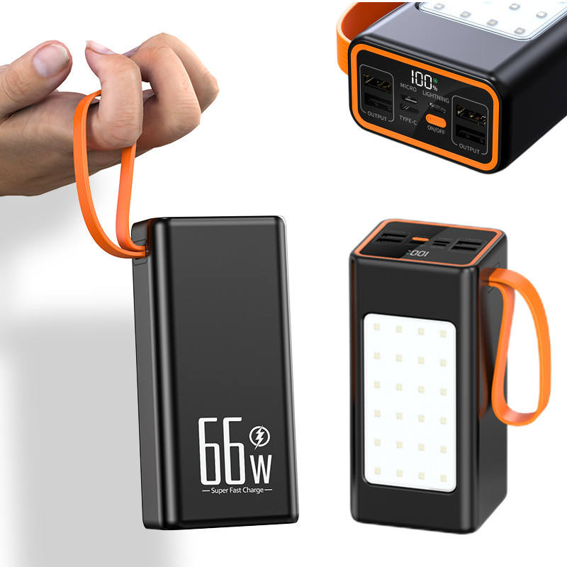 New Large Capacity 70000mah Power Bank LED Outdoor Light PD 66W Lithium Battery Fast Charging Factory Price Best 4USB+PD