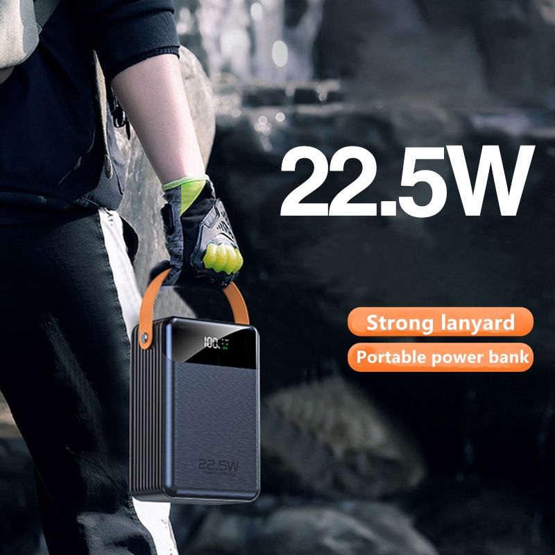 Big Capacity 100000mah Power Bank With Camping Lights Built-in Cable 22.5W PD Fast Charging Super Outdoor Powerbank 100000mah