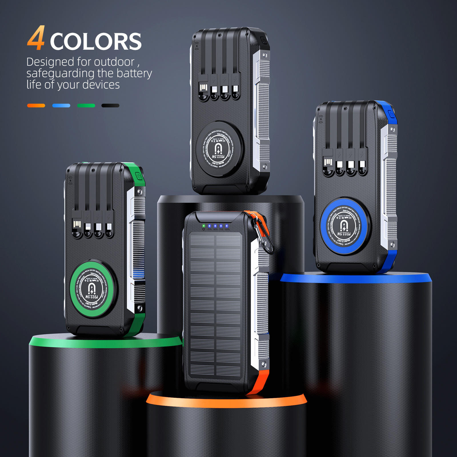 Large Capacity 30000mAh Solar Power Bank with PD22.5W Output Fast Micro USB Wireless Charging Li-Polymer Battery for Outdoor Use