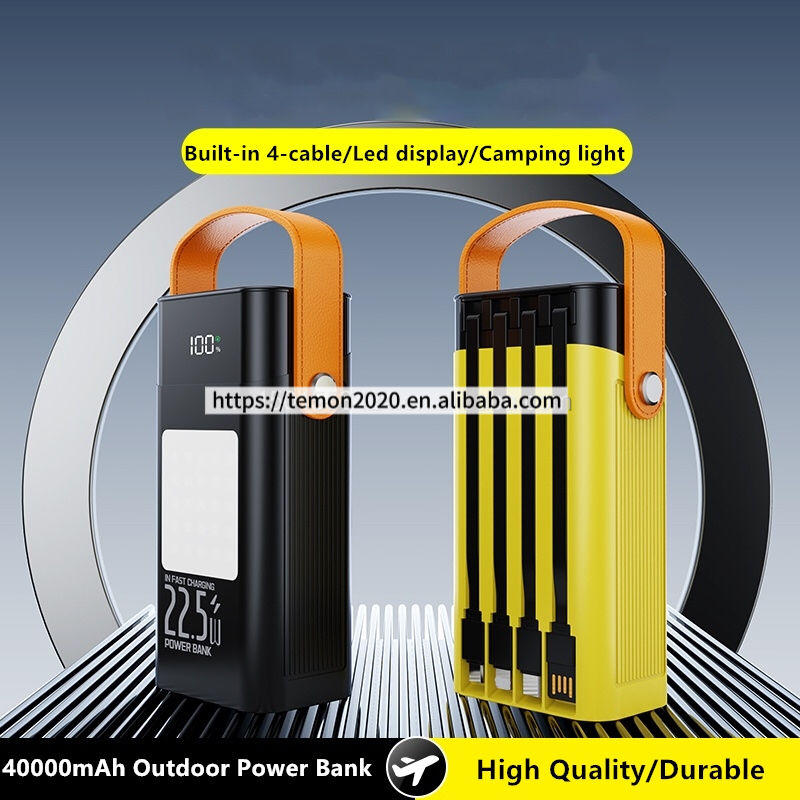 Outdoor Camping High Capacity Power Bank 40000mah 20W_22.5W Fast Charging with 4 Cables PD USB-C Portable Charger Dual Lighting