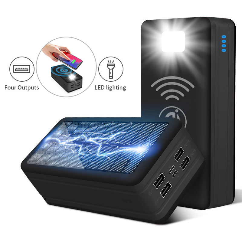 Custom Large Capacity 50000mah Fast Charging Mobile Powerbank Flashlight Portable Waterproof Wireless Solar Power Bank 20000mah