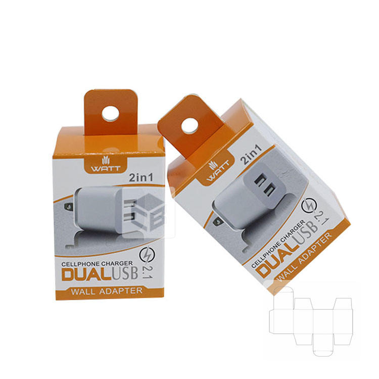 Chengbao 008 Electronics Product Packaging Cardboard Boxes Wall Adapter Packaging Paper Hanging Box with Tuck-In Flap for Plug C