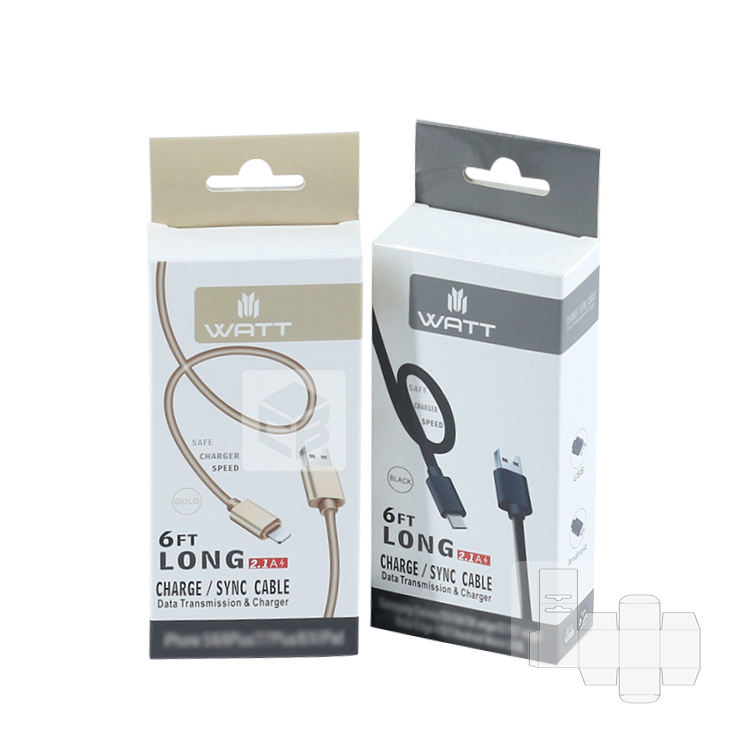 Chengbao 007 Paper Hanging Box with Euro Slot and Tuck-In Flap Electronics Cable Outer Package Box for Fast Charging USB Data Ca