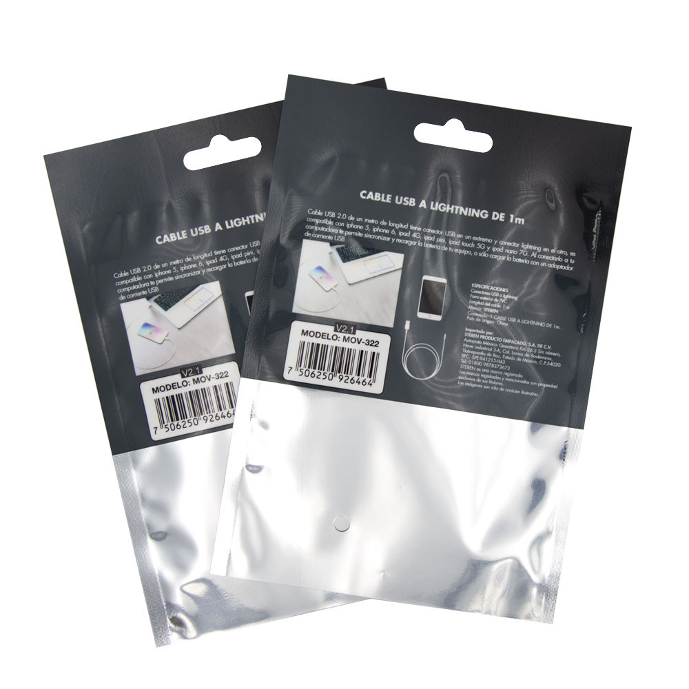 Wede 003 Customized Logo Resealable HDMI USB Data Cable Charger Battery Plastic Packaging Bag With Zipper