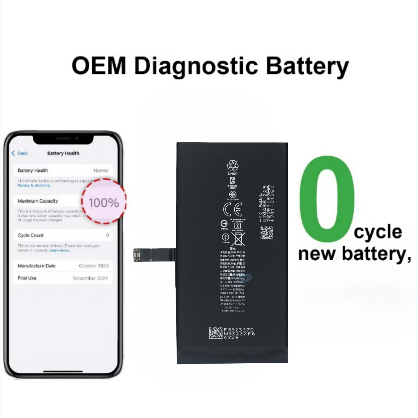 OEM New 0 Cycle IOS26 Diagnostic Genuine Phone Battery for Genuine iPhone Battery for iPhone 12 13 14 15 16 Pro Max Battery