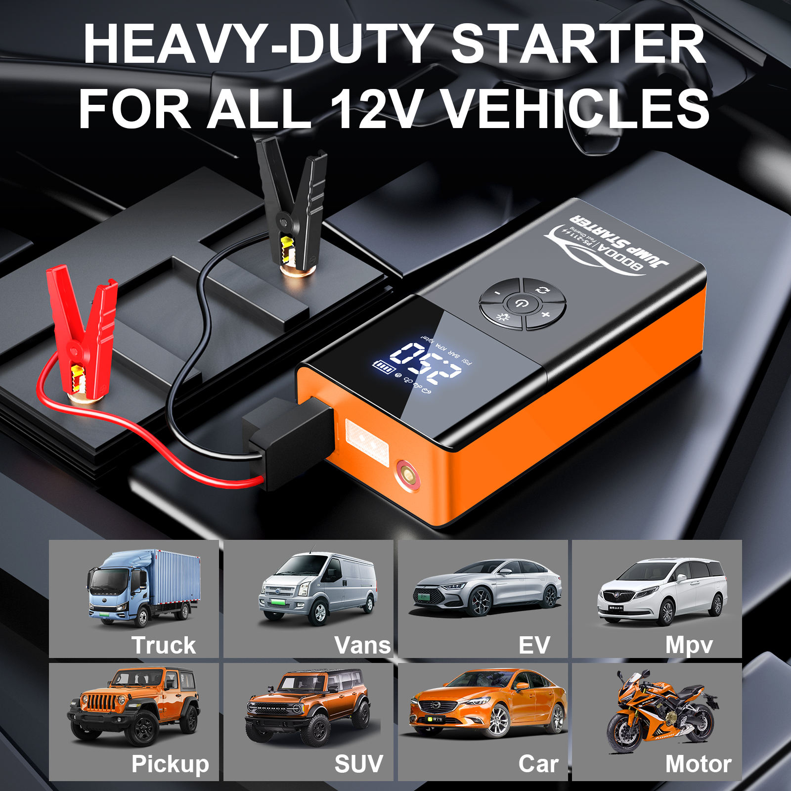 New Products 2026 8000a 6000amp Car 180psi Tire Inflator Battery Booster Super Capacitor Power Bank Jump Starter Air Compressor