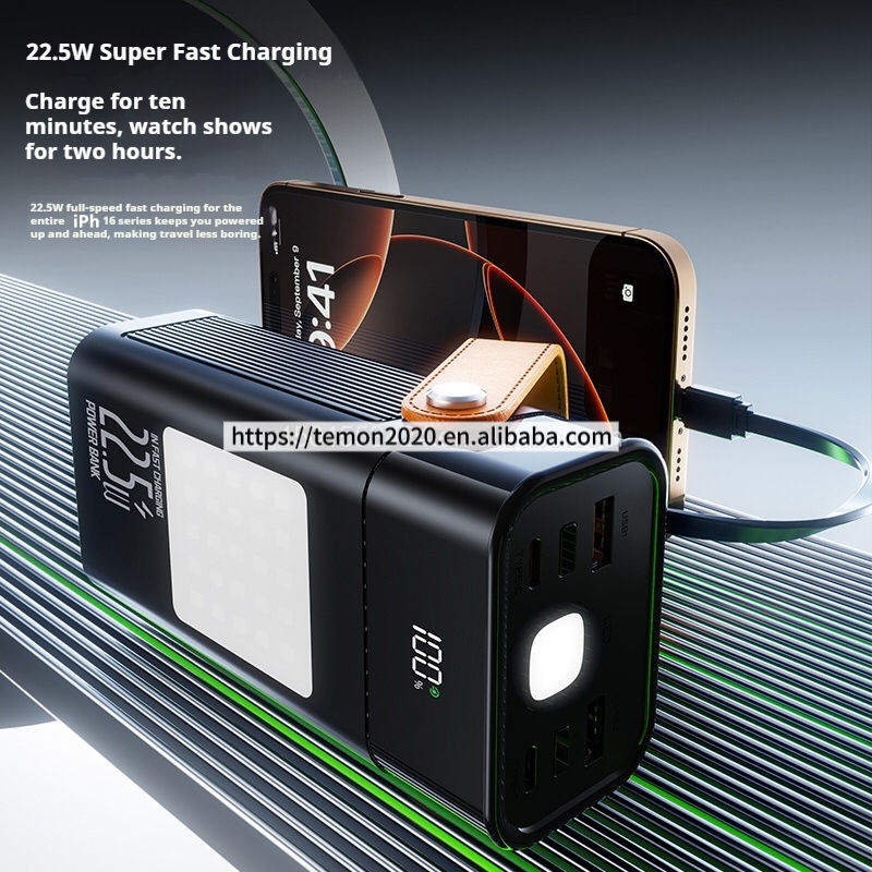 Solar Power Bank Large Capacity 50000mah Four USB Port Built-in 4 Cables Portable Solar Charger With Flashlight for Outdoor