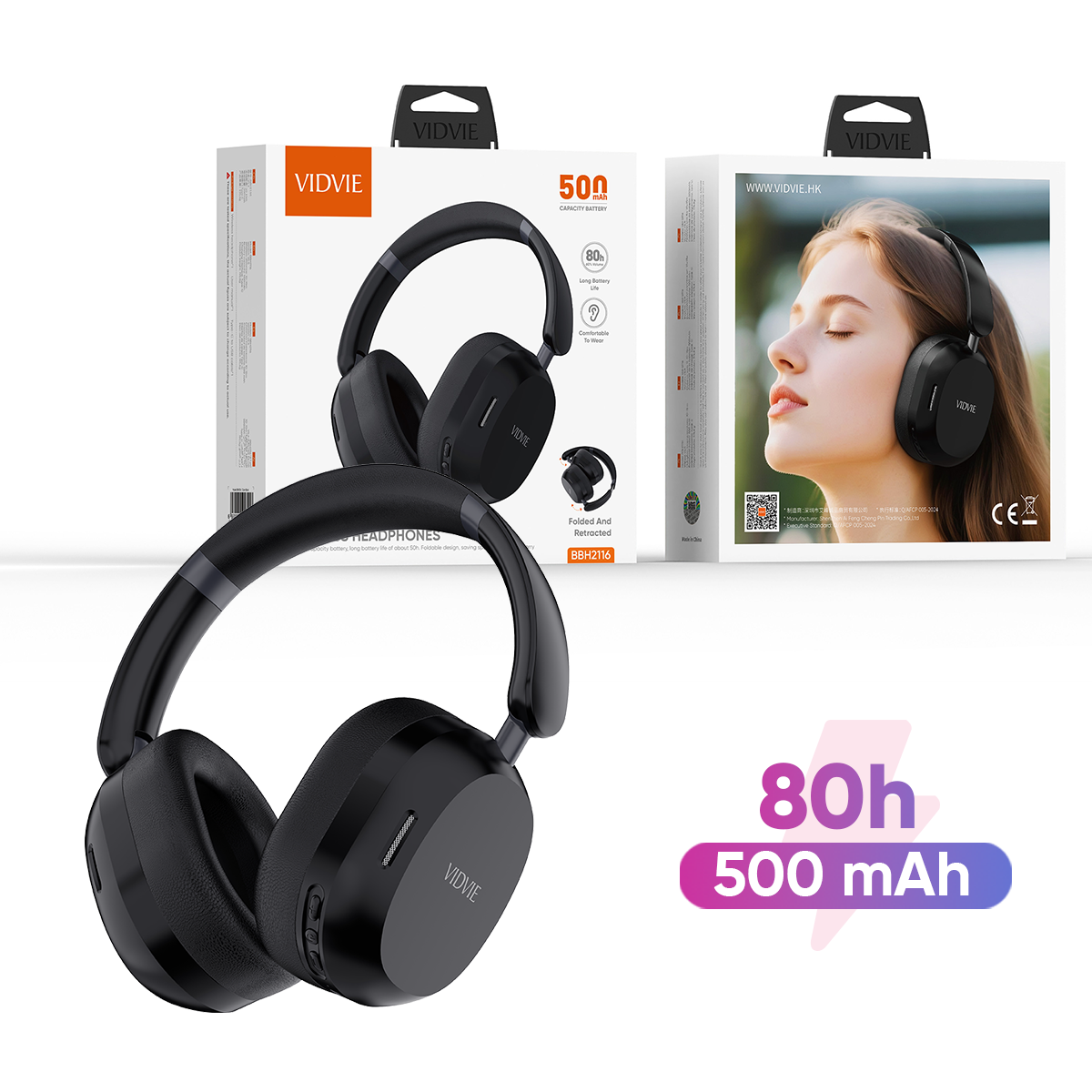 VIDVIE BBH2116 Hifi 80 Hours Play Time Wireless Headphones