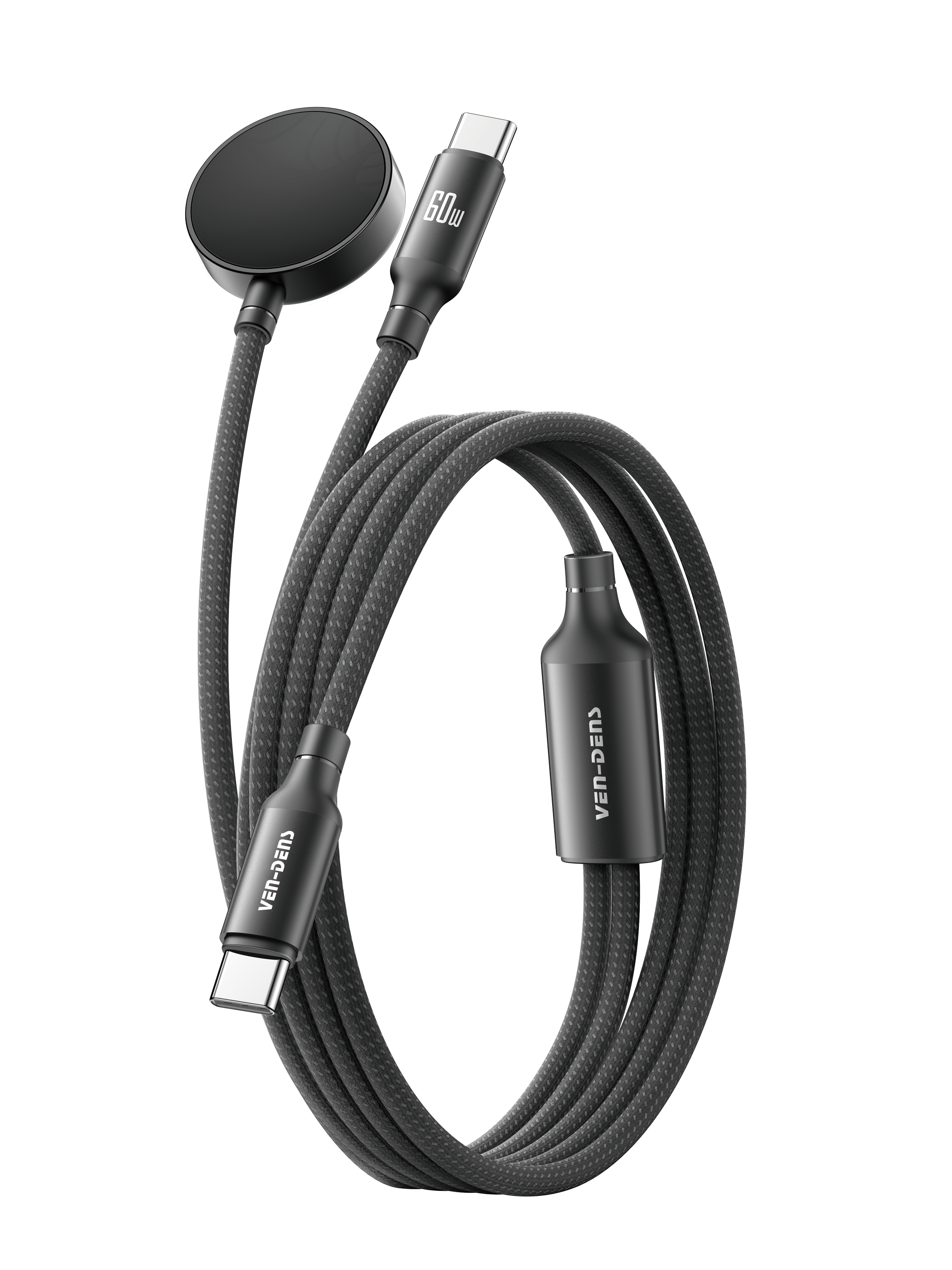 VEN-DENS 2 in 1  Type-C to Type-C+ Galaxy Watch black fast charging cable----Model:VD-WLC020