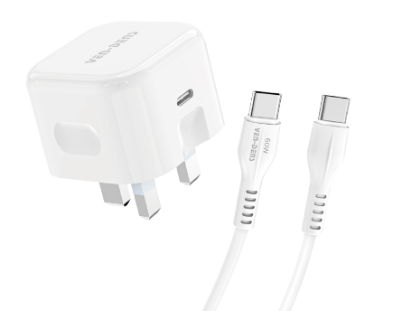 Wholesale Price Universal UK Charger with USB-C Port and 60W Type-C to Type-C Cable--Model: PD-CC