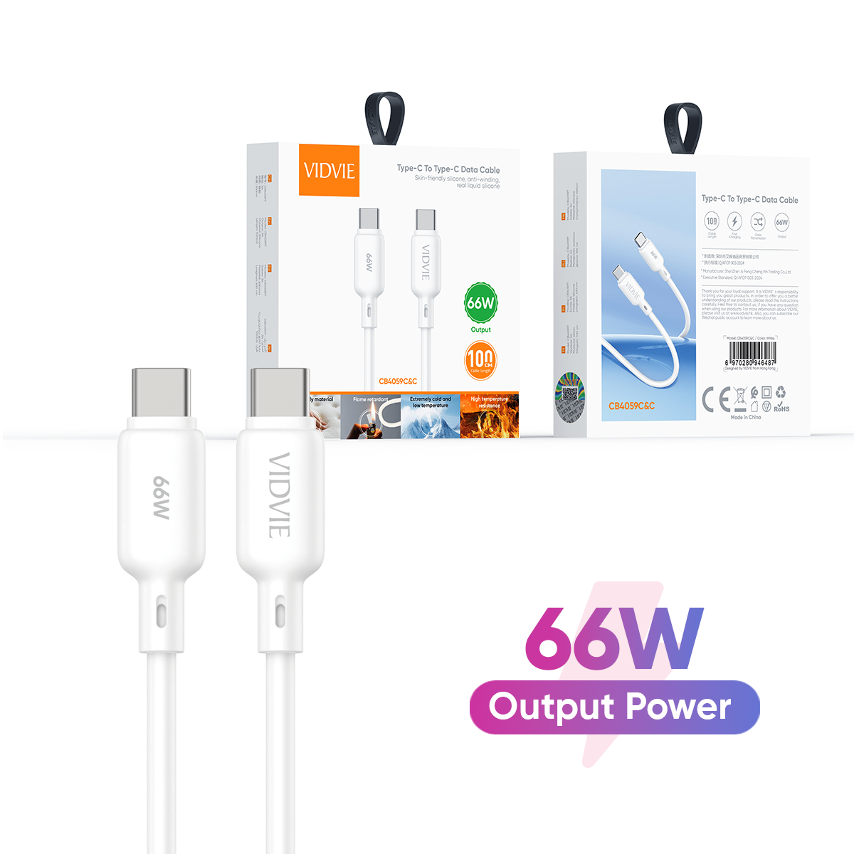 VIDVIE CB4059C&C PD Type c to Usb c 1M 66W Mobile Phone Data Cable