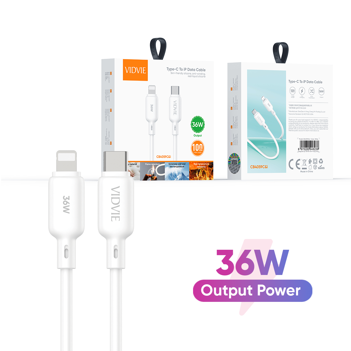 VIDVIE CB4059C&i PD 36W USB-C Charging Cable for iPhone