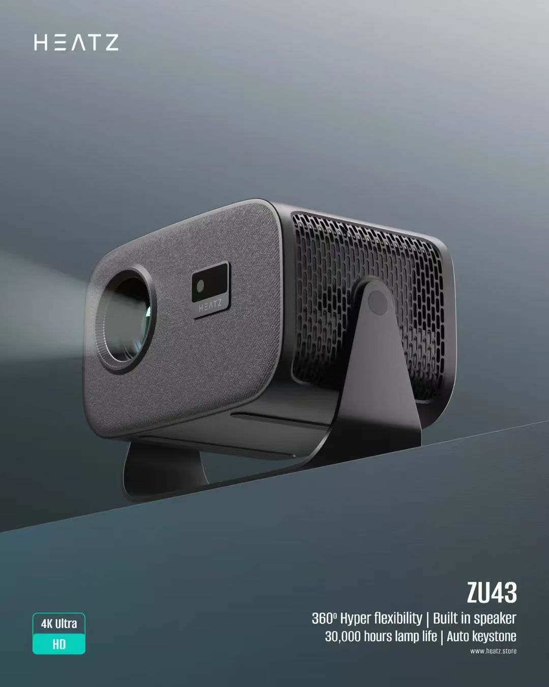 HEATZ ZU43 4K LCD Portable Android Projector 6000 Lumens LED Light Automatic Keystone Correction 1-Year Warranty Home Theater