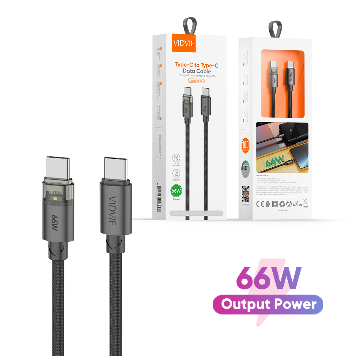 VIDVIE CB4058C&C USB C to C PD 66W Cable