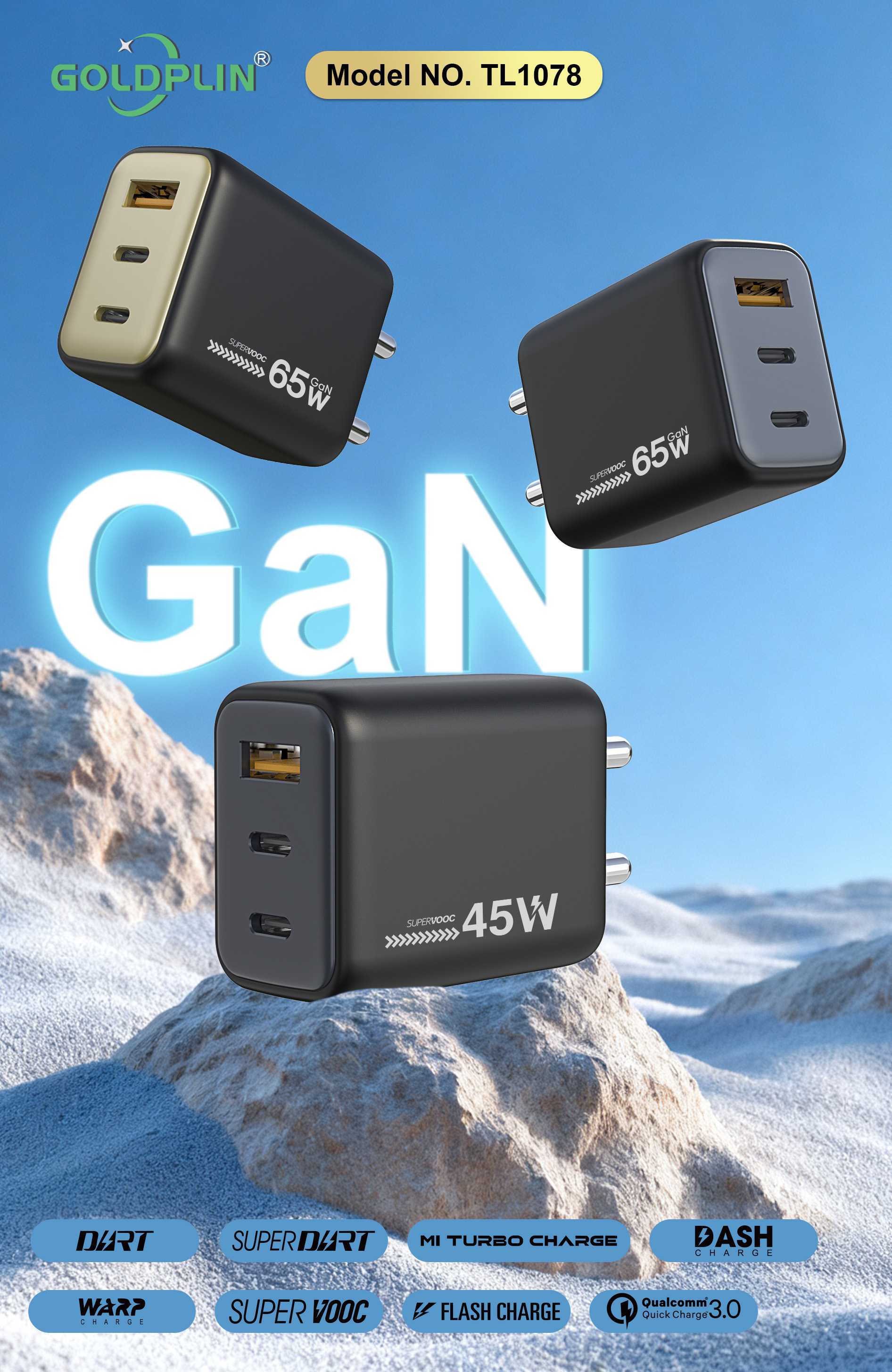 GoldplinTL1078 BIS PIN GaN Charger PD/A+C/A+C+C 30W/45W/65W BIS PIN,SKD PCBA OEM ODM,Phone charger Supplier Manufacturer Factory