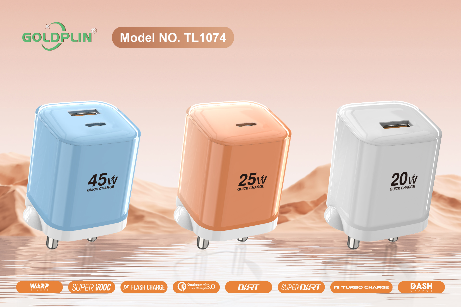 TL1074 Quick Phone Charger 20W/25W/45W BIS PIN Customized charger Factory-Goldplin Supplier OEM ODM SKD Wholesale