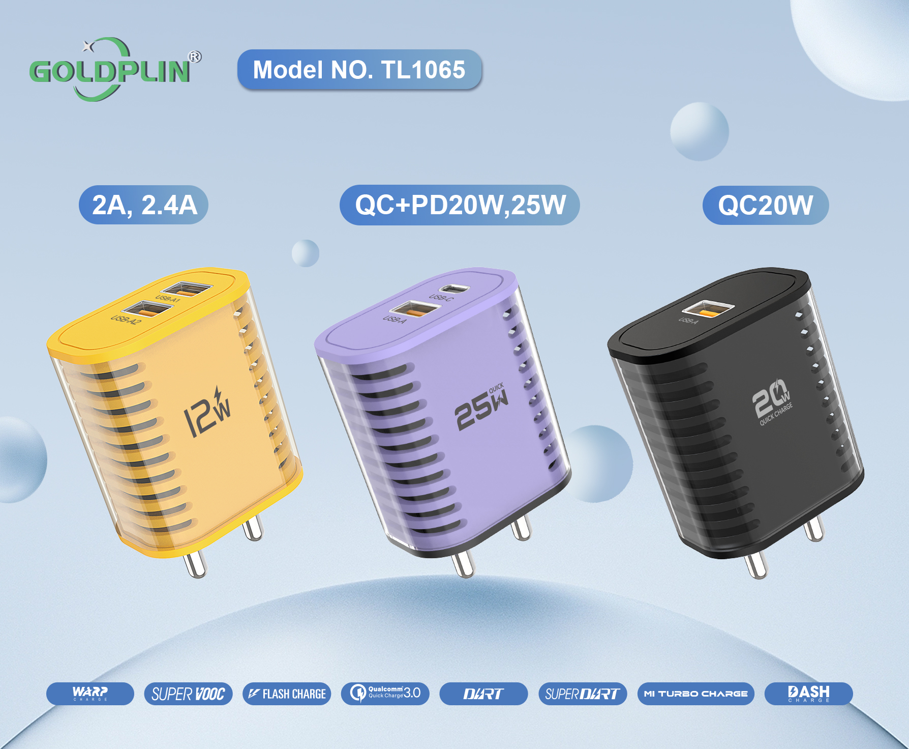 TL1065 BIS PIN Supervooc phone Fast Charger 2A.2.4A/QC+PD/QC 12W/20W/25W/30W