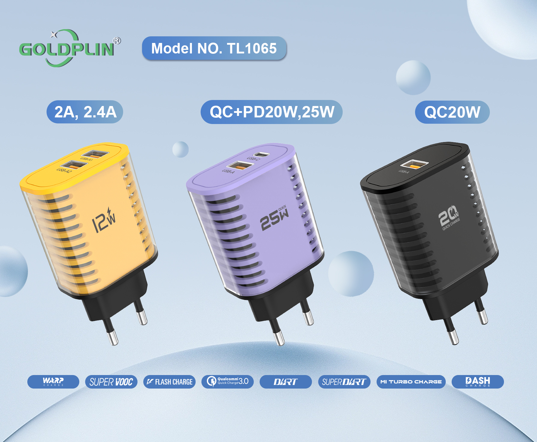 TL1065 EU PIN Supervooc phone Fast Charger 2A.2.4A/QC+PD/QC 12W/20W/25W/30W
