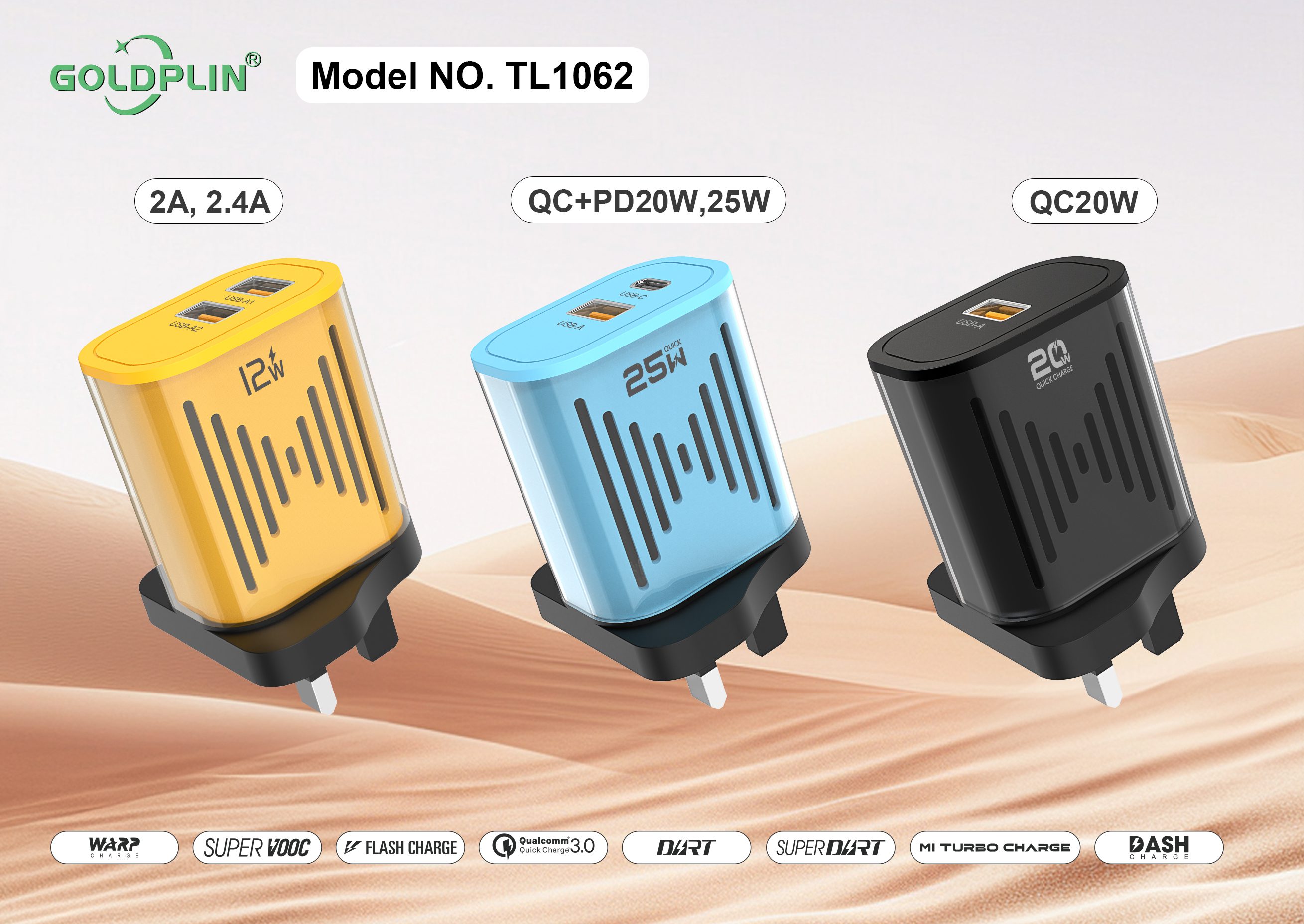 TL1062 UK PIN SuperFast Phone Charger 2A.2.4A/QC+PD/QC 12W/20W/25W/30W, Custom phone chargers factory