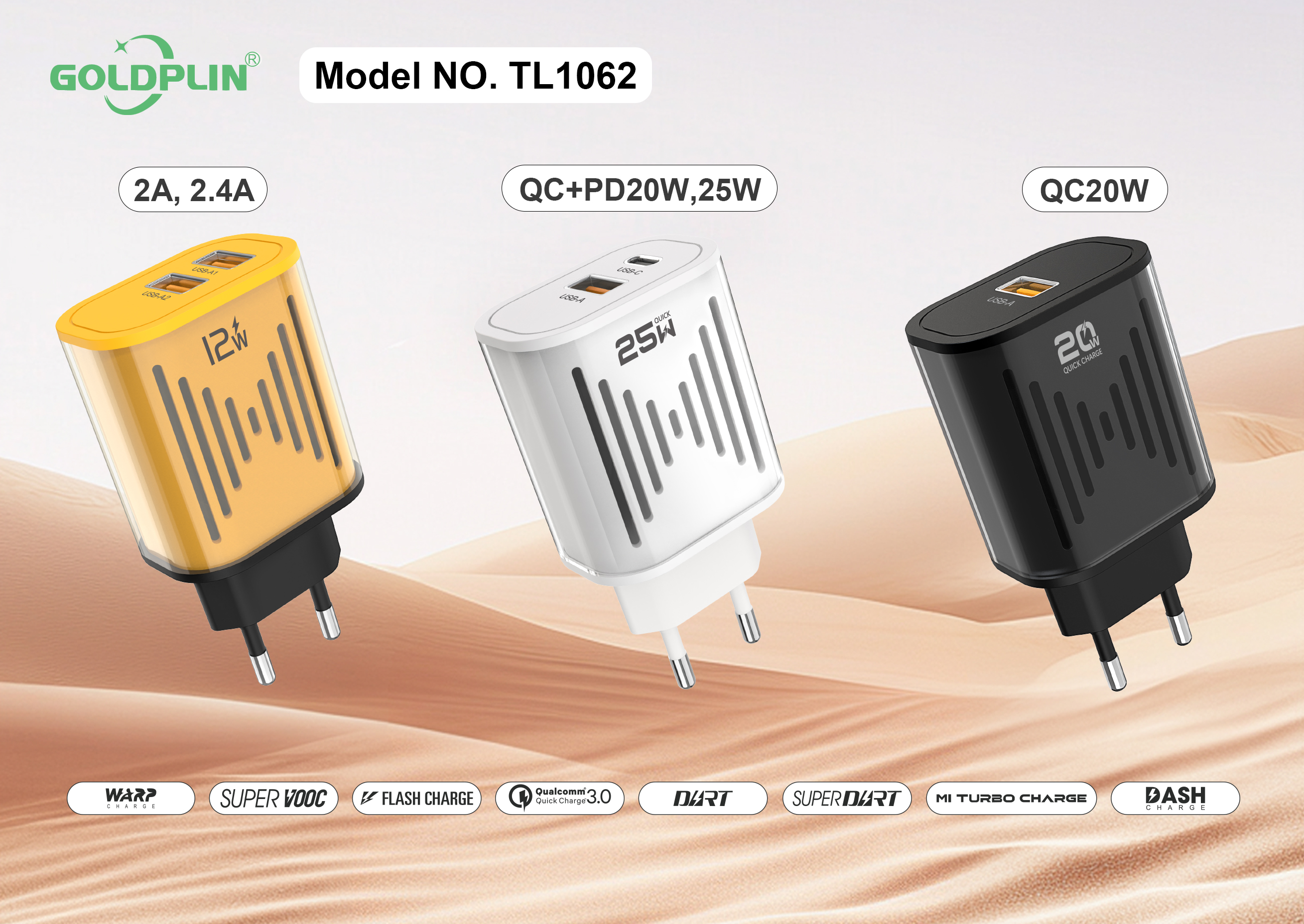 TL1062 EU PIN SuperFast Phone Charger 2A.2.4A/QC+PD/QC 12W/20W/25W/30W, Custom phone chargers factory