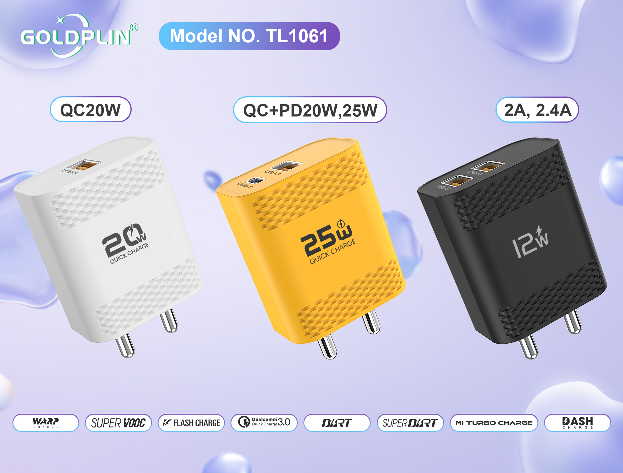 TL1061 UK PIN Super Fast Phone Charger Full protocol 2A.2.4A/QC+PD/QC 12W/20W/25W/30W, Custom phone chargers factory