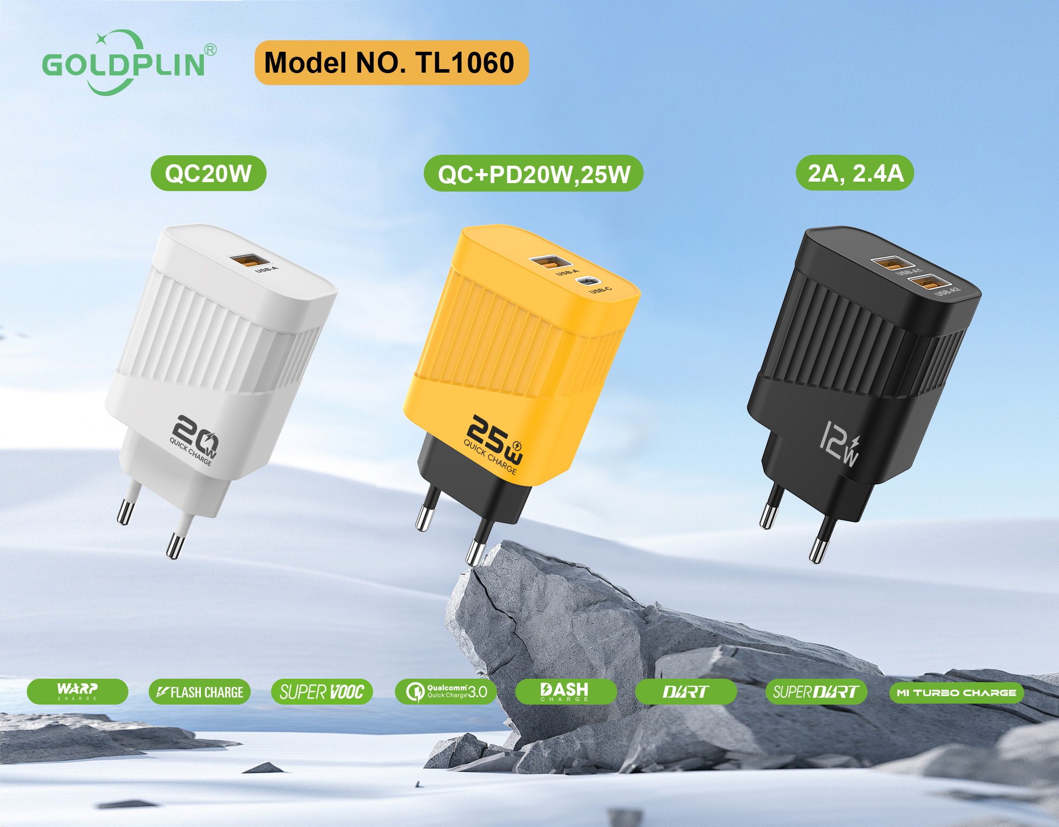 TL1060 EU PIN Super Fast Phone Charger Full protocol 2A.2.4A/QC+PD/QC 12W/20W/25W/30W, Custom phone chargers factory