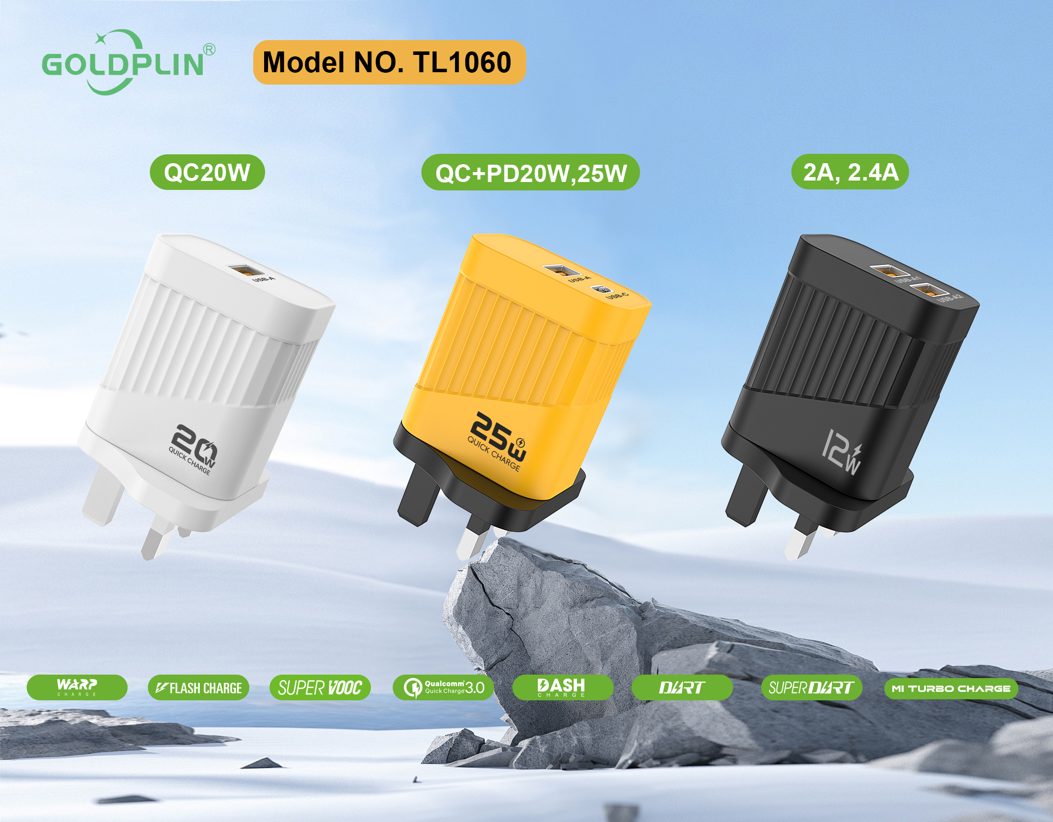 TL1060 UK PIN Super Fast Phone Charger Full protocol 2A.2.4A/QC+PD/QC 12W/20W/25W/30W, Custom phone chargers factory