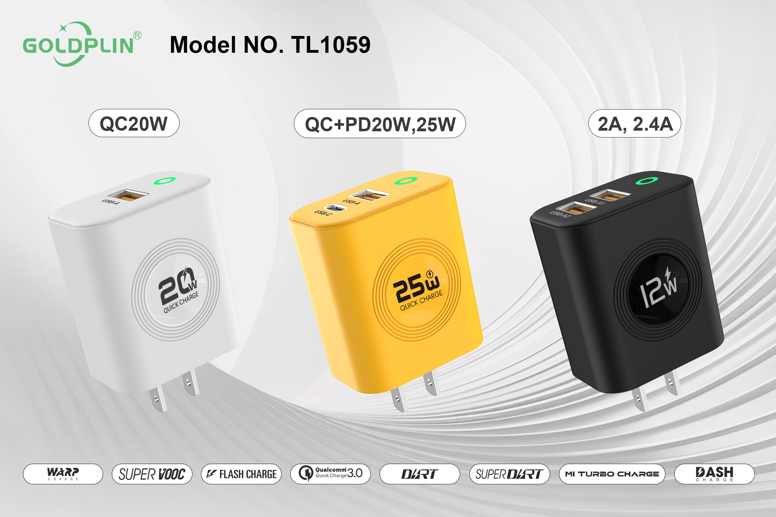 TL1059 US PIN Super Fast Phone Charger Full protocol 2A.2.4A/QC+PD/QC 12W/20W/25W/30W, Custom phone chargers factory