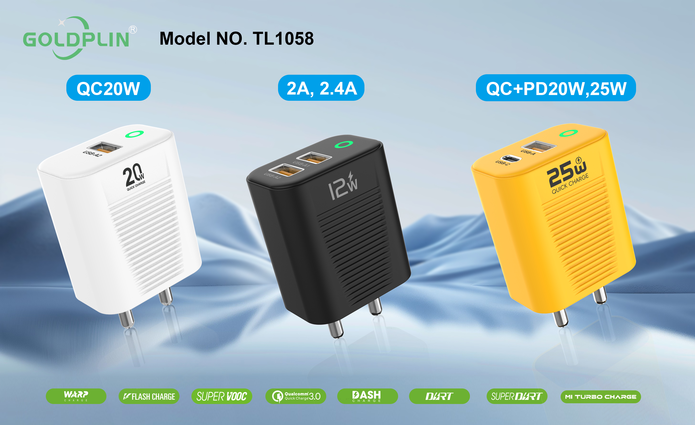 TL1058 BIS PIN Super Fast Phone Charger Full protocol 2A.2.4A/QC+PD/QC 12W/20W/25W/30W, Custom phone chargers factory
