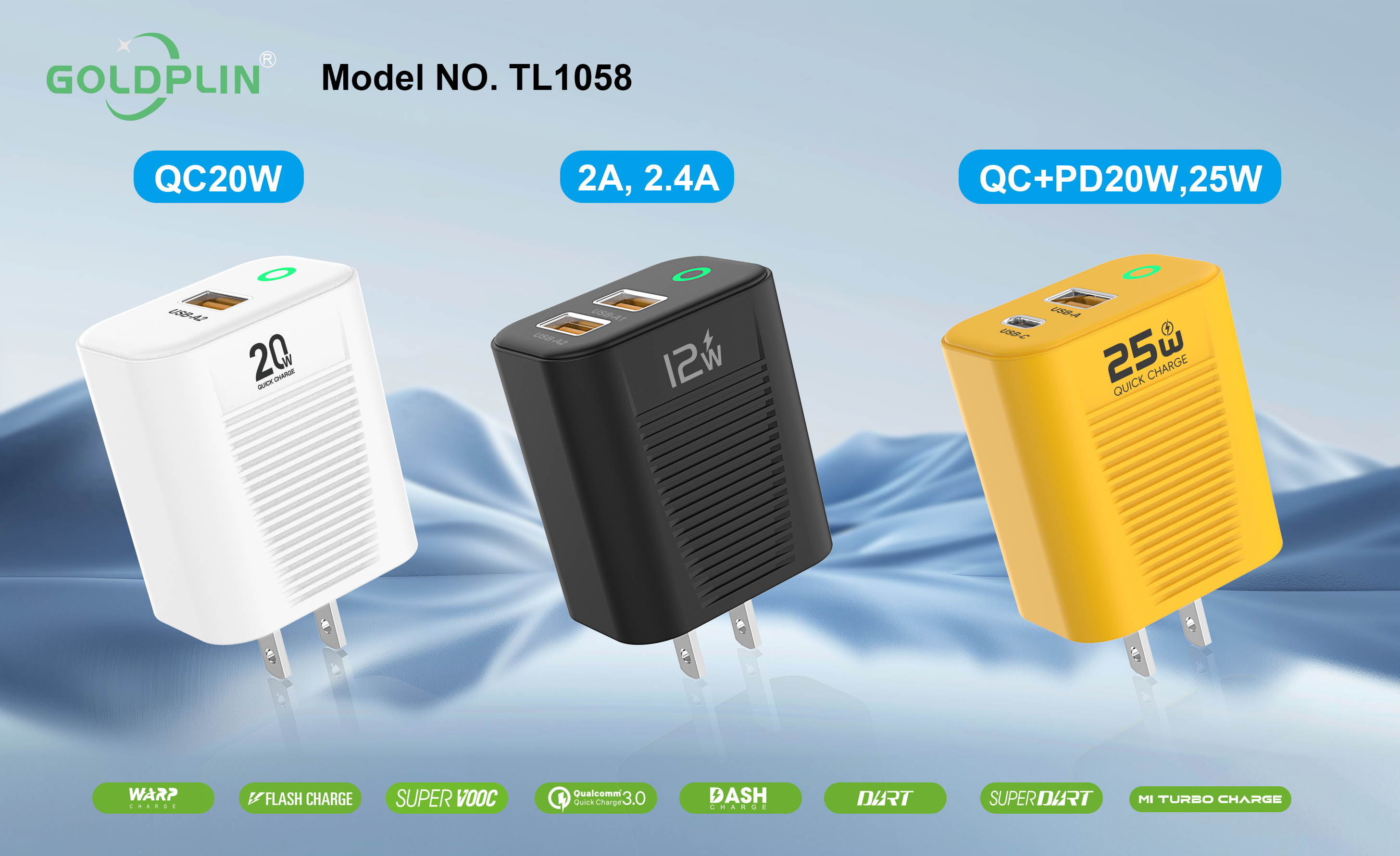 TL1058 US PIN Super Fast Phone Charger Full protocol 2A.2.4A/QC+PD/QC 12W/20W/25W/30W, Custom phone chargers factory