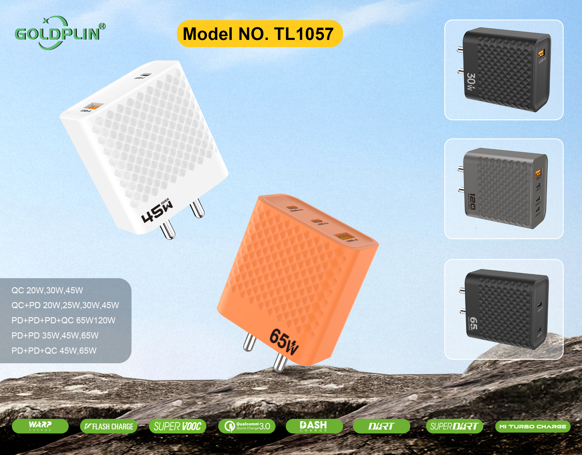 TL1057 BIS PIN Phone Fast charger Full protocol custom phone charger QC/A+C/2PD/A+C+C/A+C+C+C 20W/25W/30W/35W/45W/65W/120W