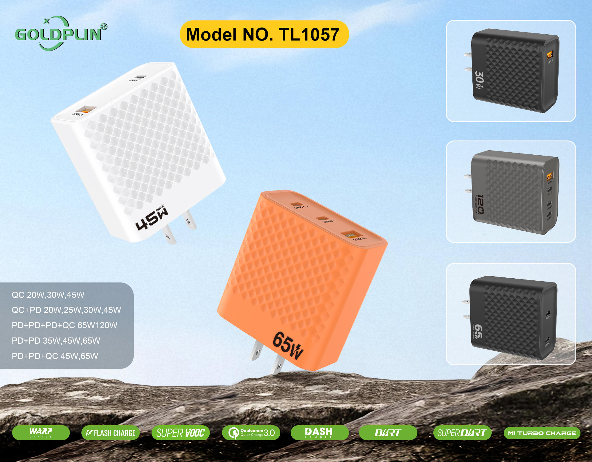 TL1057 US PIN Phone Quciky charger Full protocol custom phone charger QC/A+C/2PD/A+C+C/A+C+C+C 20W/25W/30W/35W/45W/65W/120W