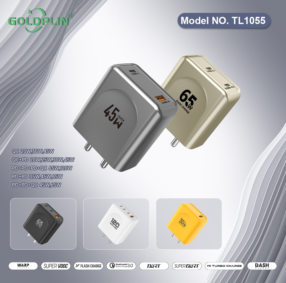TL1055 BIS PIN Phone Fast charger Full protocol custom phone charger QC/A+C/2PD/A+C+C/A+C+C+C 20W/25W/30W/35W/45W/65W/120W