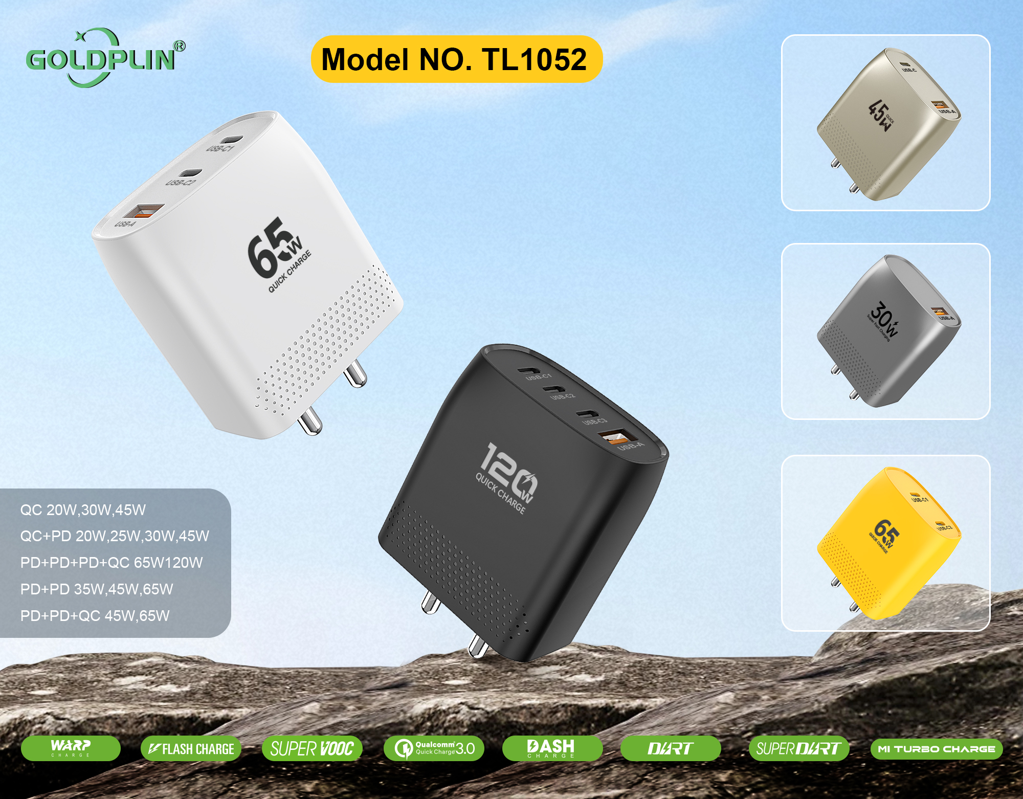 TL1052 BIS PIN Fast charger Full protocol custom phone charger QC/A+C/2PD/A+C+C/A+C+C+C 20W/25W/30W/35W/45W/65W/120W