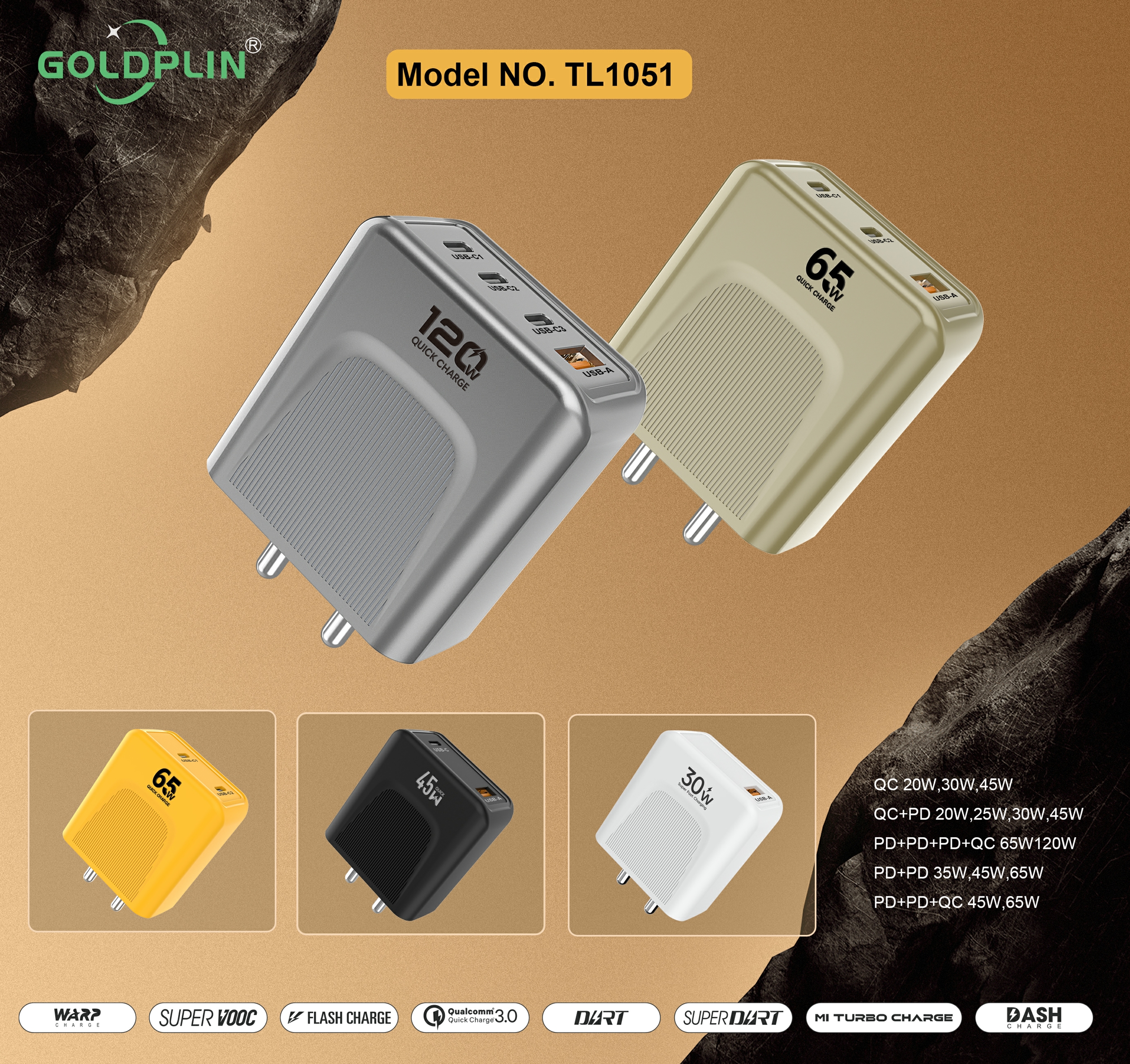 TL 1051 BIS PIN Fast charger Full protocol custom phone charger QC/A+C/2PD/A+C+C/A+C+C+C 20W/25W/30W/35W/45W/65W/120W