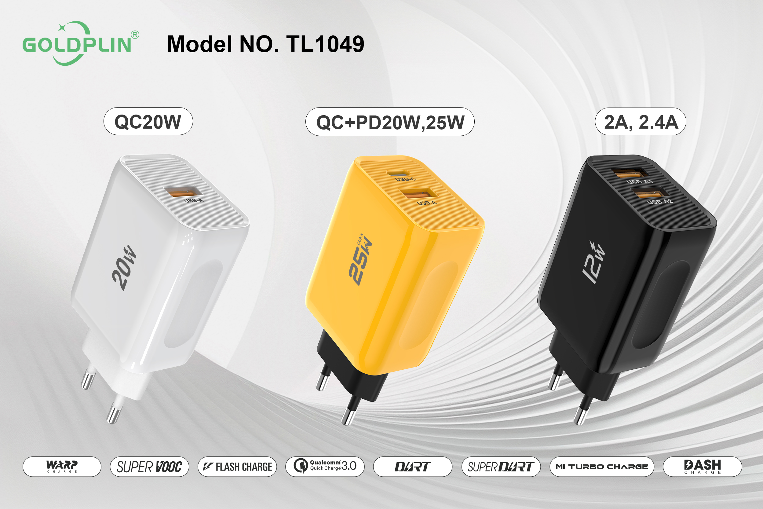 Fast Phone Charger TL1049 EU PIN Full protocol 2.0A,2.4A,QC20W/30W,A+C20W/25W,SKD OEM ODM