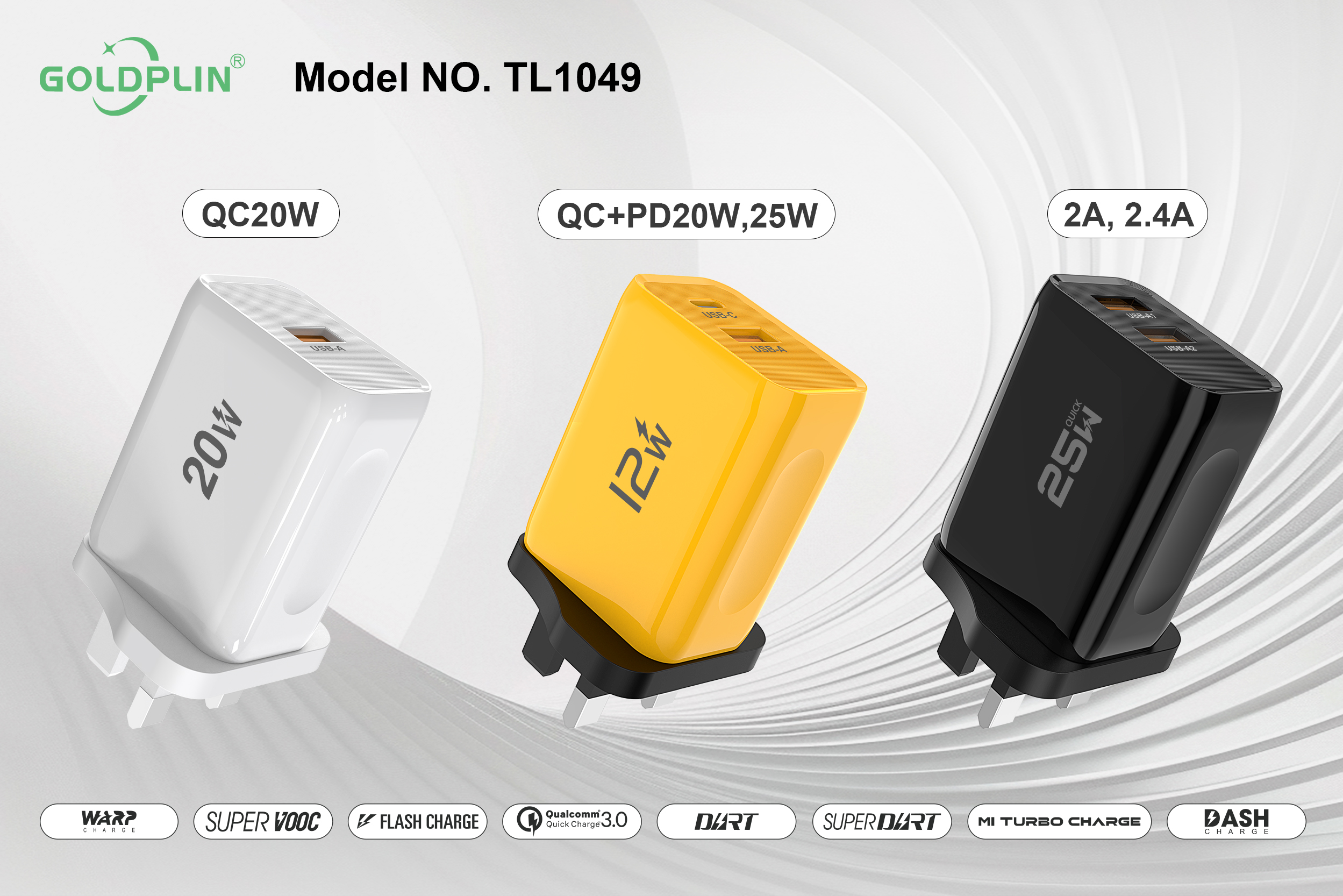 Fast Phone Charger TL1049 UK PIN Full protocol 2.0A,2.4A,QC20W/30W,A+C20W/25W,Professional custom-made charger