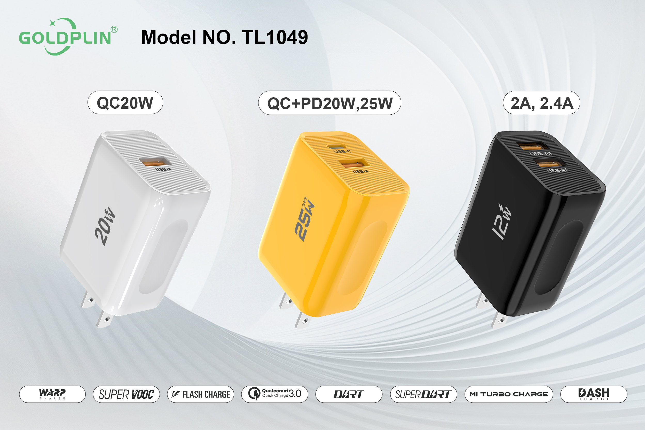 Fast Phone Charger TL1049 US PIN Full protocol 2.0A,2.4A,QC20W/30W,A+C20W/25W,OEM SKD ODM