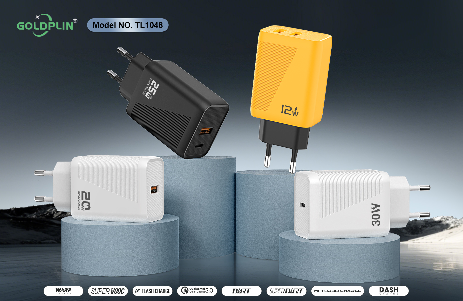 Fast Phone Charger TL1048 EU PIN Full protocol QC3.0 2.0A,2.4A,QC20W/30W,A+C20W/25W,Customizable charger