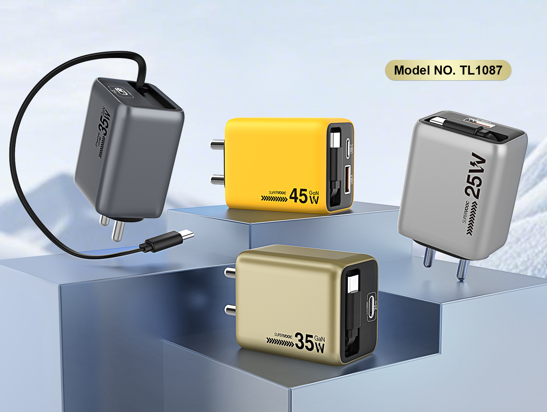 Goldplin TL1087 BIS PD/QC/PD+QC 65W/45W/35W GaNCharger extension cable, fast charging head,Charging faster and safer,OEM ODM SKD