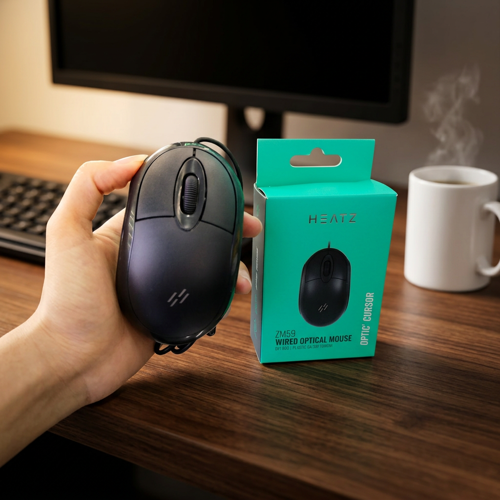 HEATZ ZM59 Wired Optical Mouse for Laptop & Desktop LED Backlit Mini Design 1600 DPI Business Office Use