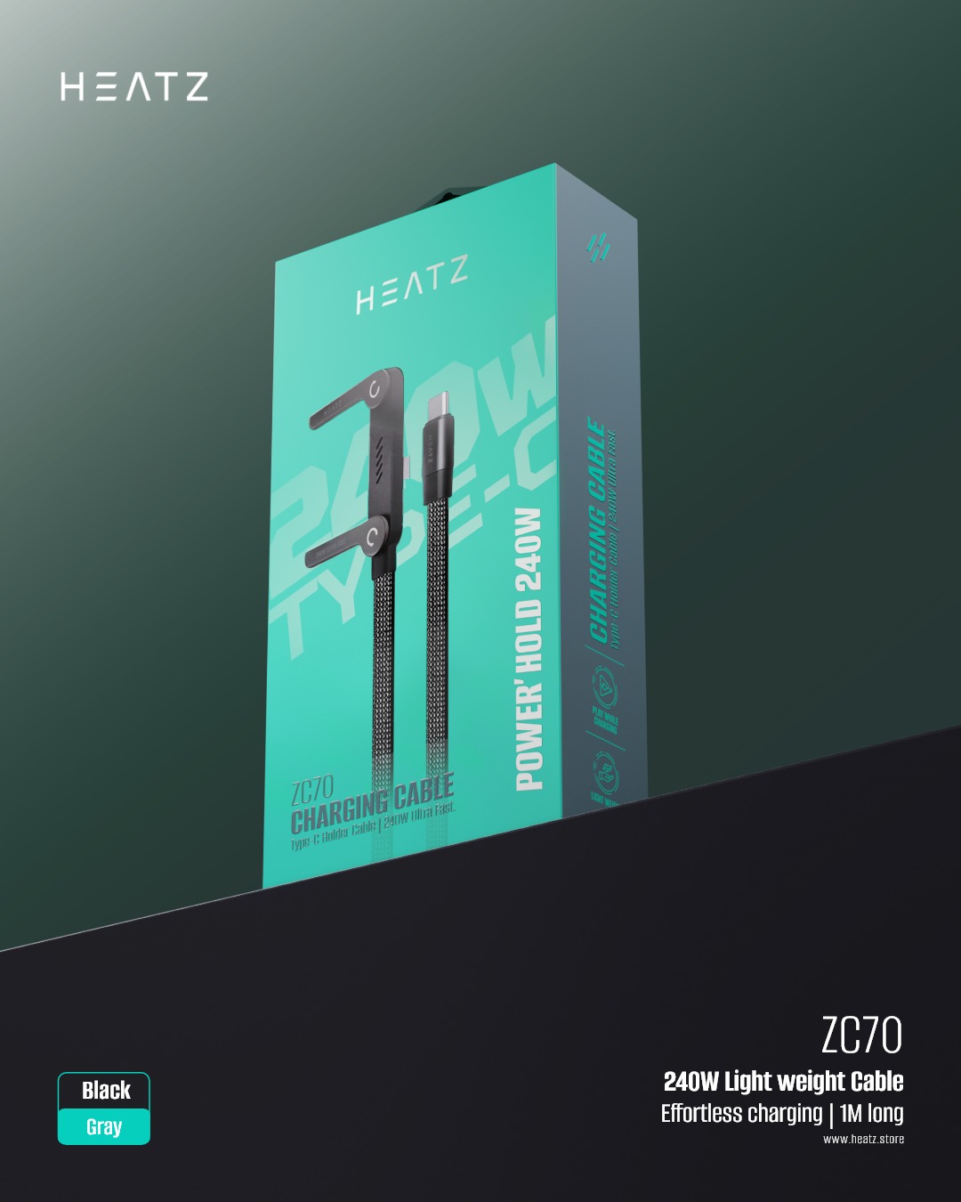 HEATZ ZC70 240W 5A Fast Charging Phone Holder Multifunctional Pure Copper cable for iPhone Tablets