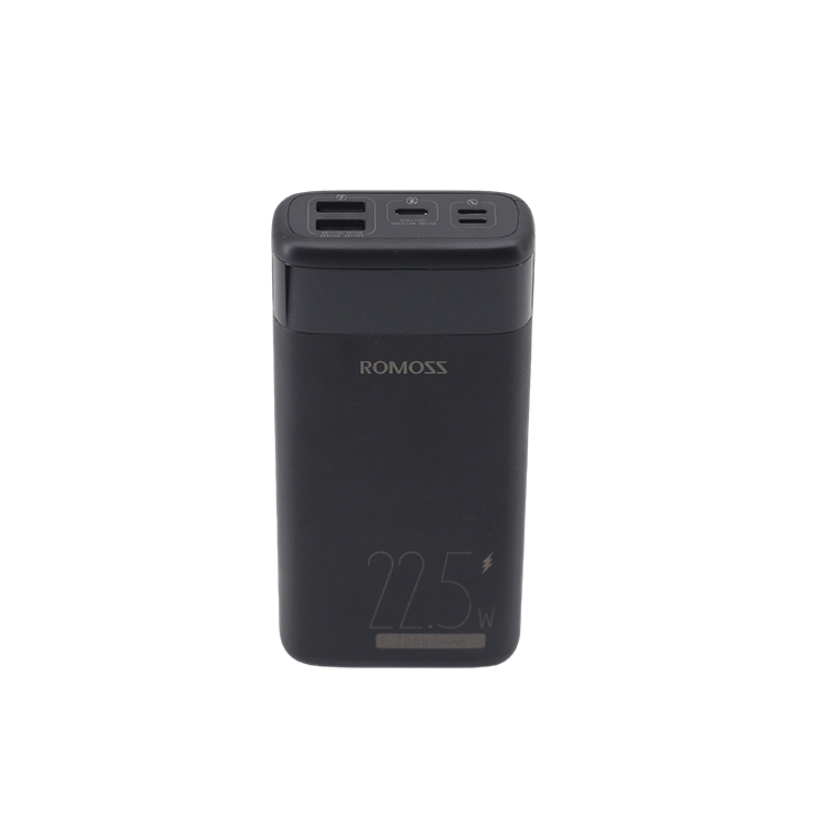 ROMOSS capacity: nominal 20000mAh, rated capacity 12500mAh(5V/3A). Fast charging: 22.5W SCP+PD+QC multi-protocol fast charging.