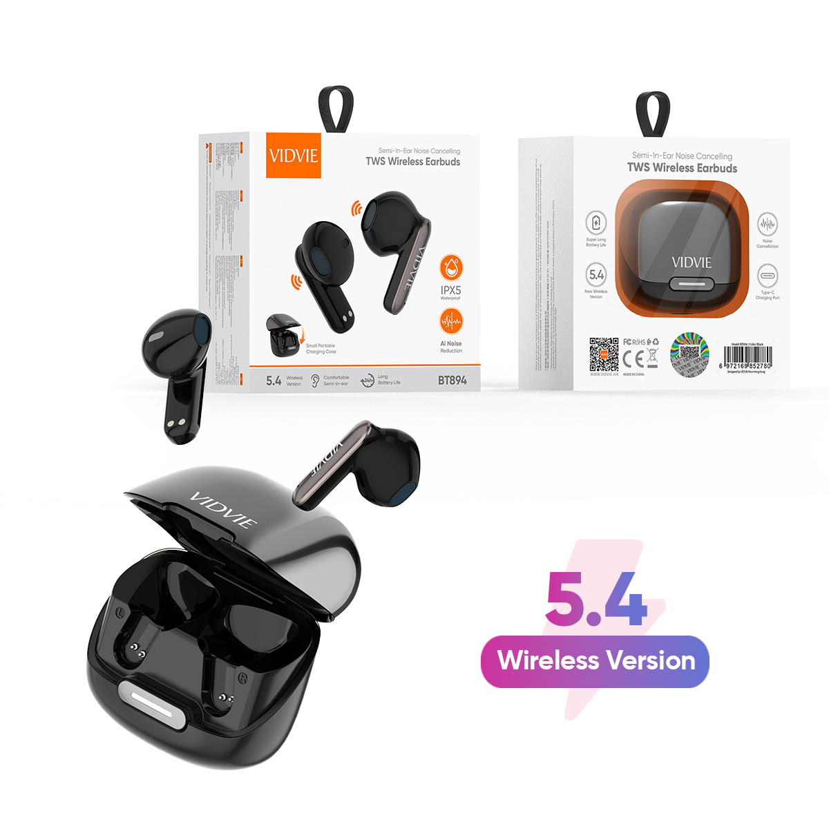 VIDVIE BT894 Semi-In-Ear Noise Cancelling TWS Wireless Earphone