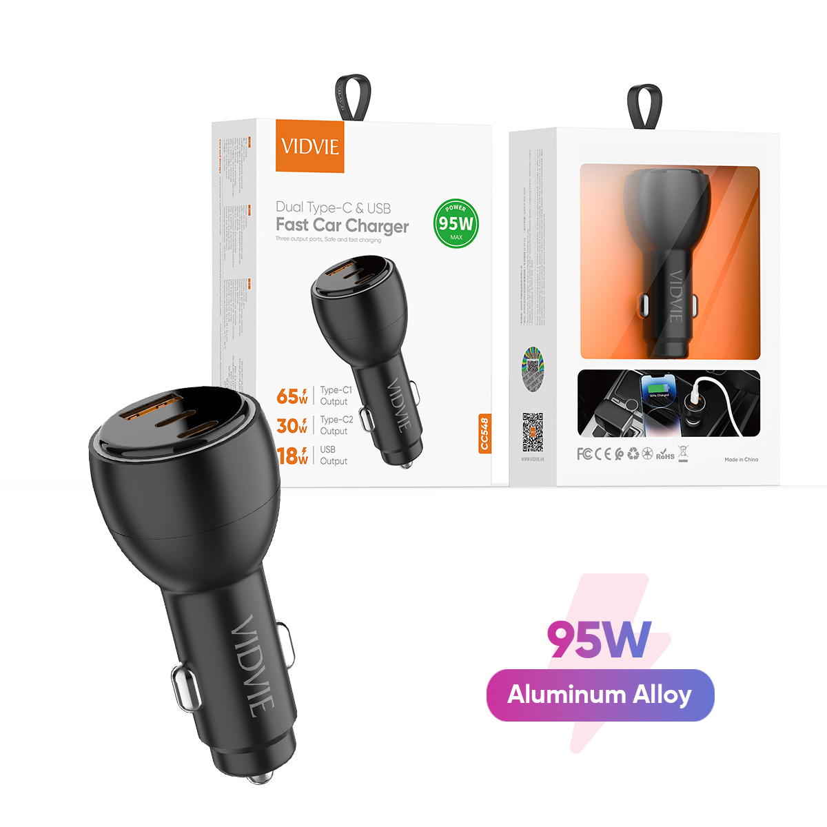 VIDVIE CC548 95W Max Triple-Port Fast Car Charger