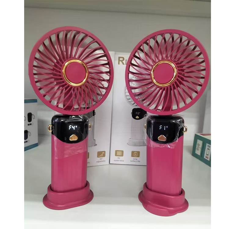Folding digital display handheld small fan, with digital display power, multi-speed wind speed, 90 folding, lanyard design and b