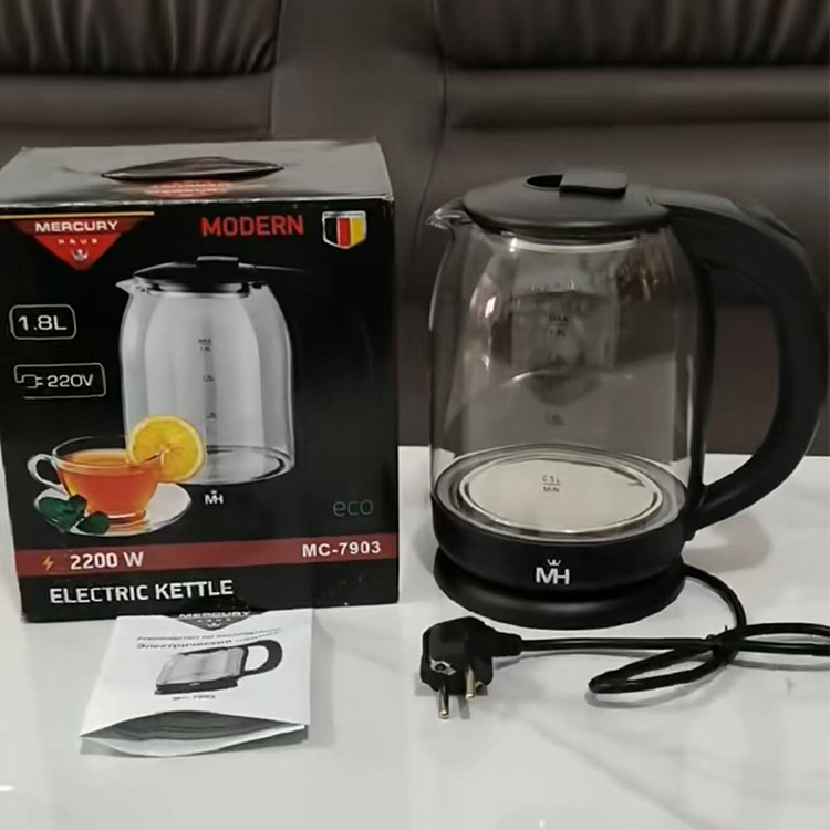 MERCURY HAUS MH 1.8L glass electric kettle (model MC-7903), with power of 2200W, European plug, water level scale and dry-burnin