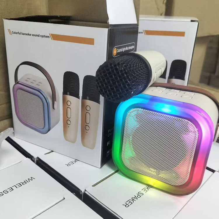 Mini K-song Bluetooth speaker (double wheat+colorful lights