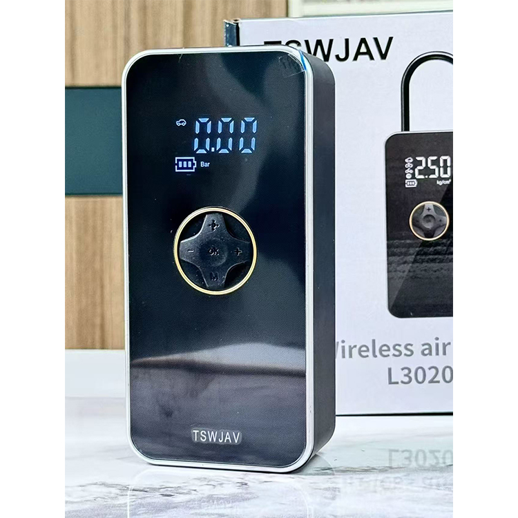 Portable wireless vehicle-mounted inflator, with digital display pressure gauge, preset pressure automatic stop, LED lighting, w